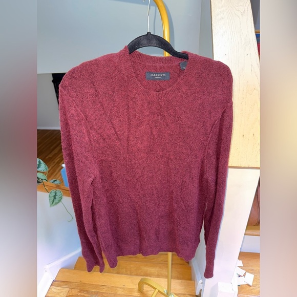 All Saints Men’s Patern Wool Crewneck Sweater in Tinted Red Size Medium - Picture 3 of 7